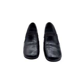 Womens Size 7.5 Black Fauk Leather Slip-On Loafer Shoes Low Block Heel